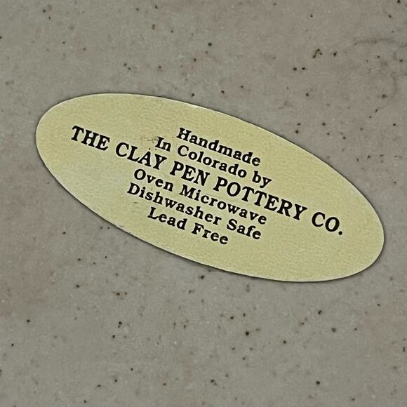 VTG Clay Pen Pottery Bread Warming Bowl Scalloped Double Blue Line Made in USA - Picture 5 of 6